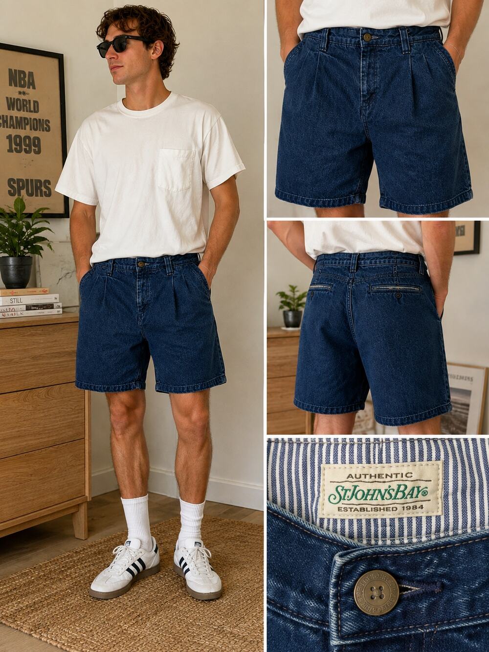 Vintage St. John's Bay Pleated Denim Shorts Relaxed Fit Cotton Men's ✨